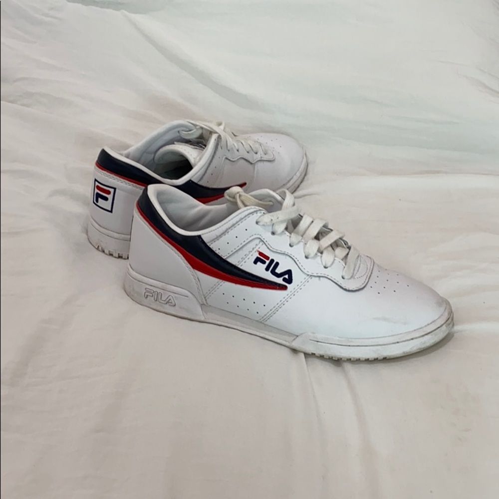 FILA white sneakers with navy&red detail